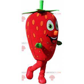 Giant strawberry mascot. Red and green fruit mascot -