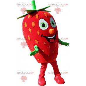 Kæmpe jordbærmaskot. Rød og grøn frugtmaskot - Redbrokoly.com