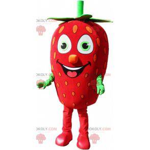 Giant strawberry mascot. Red and green fruit mascot -