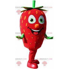 Mascotte de fraise géante. Mascotte de fruit rouge et vert -