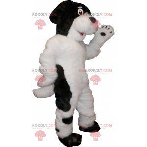 Mascote de cachorro branco e preto peludo e fofo -