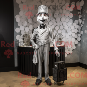 Silver Mime mascot costume...