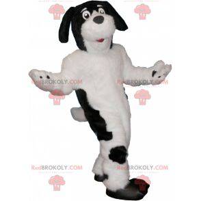 Mascote de cachorro branco e preto peludo e fofo -