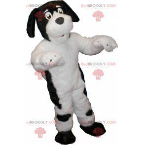 Mascotte de chien blanc et noir poilu et mignon - Redbrokoly.com