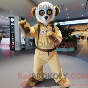 Figura de máscara de lêmure bege com macacão e braçadeira - Mascotes lêmure - REBROKO_230018 - RedBrokoly.com