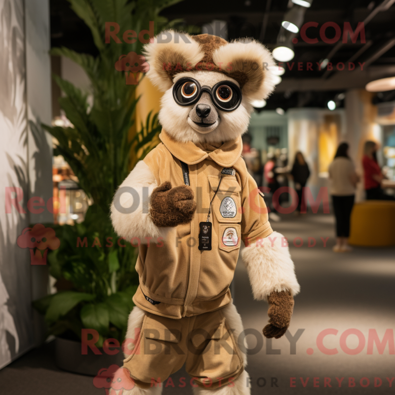 Figura de máscara de lêmure bege com macacão e braçadeira - Mascotes lêmure - REBROKO_230019 - RedBrokoly.com