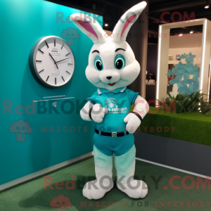 Teal Rabbit maskot kostume...