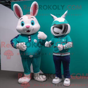 Teal Rabbit-mascottekostuum...