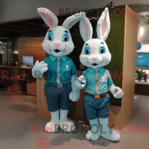 Teal Rabbit-mascottekostuum...