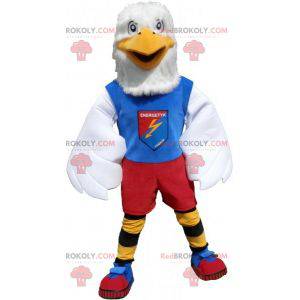 Mascotte d'aigle blanc en tenue de sport colorée -