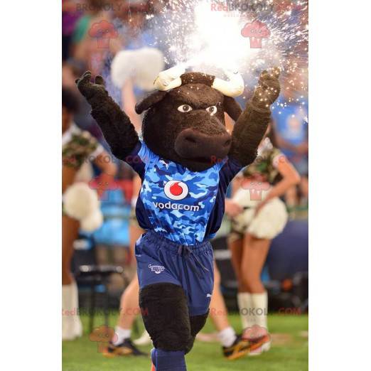 Braunes Büffelbullenmaskottchen in der Sportbekleidung -