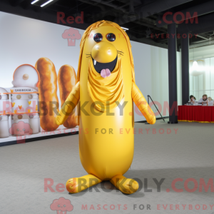 Gold Hot Dog maskot kostume...