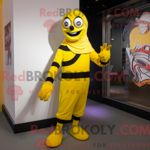 Gul Mime maskot kostume...