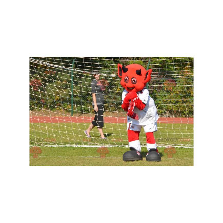 Mascotte de diable rouge de diablotin en tenue de sport -