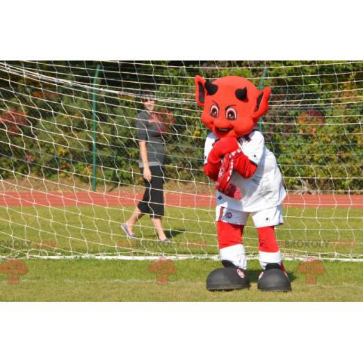 Mascotte de diable rouge de diablotin en tenue de sport -