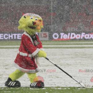 Gele leeuw mascotte verkleed als kerstman - Redbrokoly.com