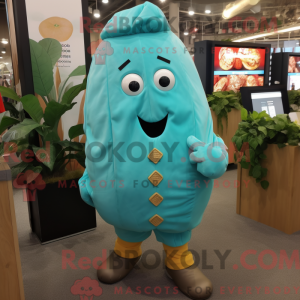 Fantasia de mascote de batata turquesa com macacão e abotoaduras - Mascotes de batata - REBROKO_230684 - RedBrokoly.com