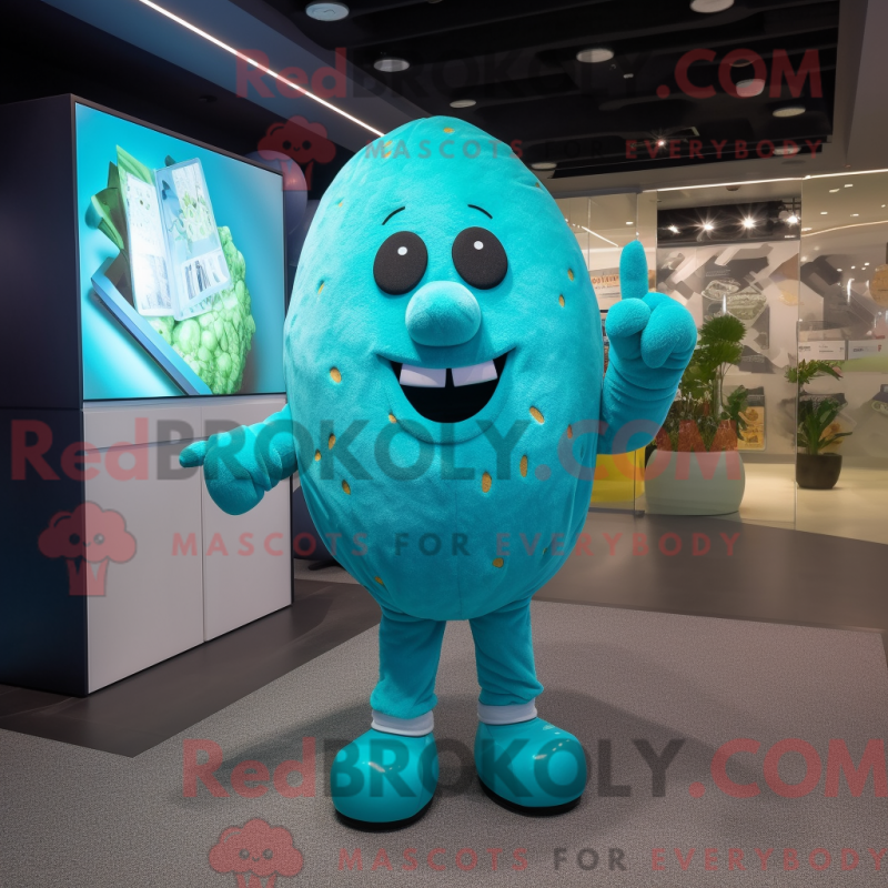 Fantasia de mascote de batata turquesa com macacão e abotoaduras - Mascotes de batata - REBROKO_230686 - RedBrokoly.com