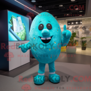 Fantasia de mascote de batata turquesa com macacão e abotoaduras - Mascotes de batata - REBROKO_230686 - RedBrokoly.com