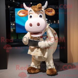 Beige Jersey Cow maskot...