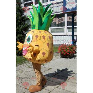 Gigantisk gul og grønn ananas maskot. Ananas kostyme -