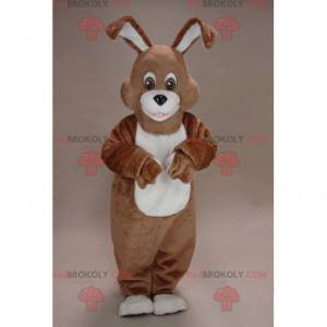 Mascotte de lapin marron et blanc avec de grandes oreilles -