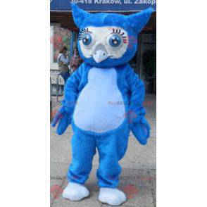 Maskot obří modré sovy s velkými modrými očima - Redbrokoly.com