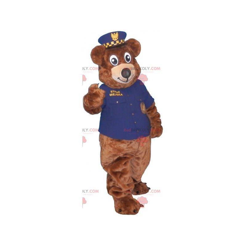 Mascota del oso de peluche marrón en uniforme de policía -
