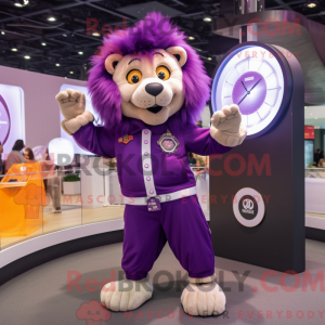 Purple Lion mascot costume...