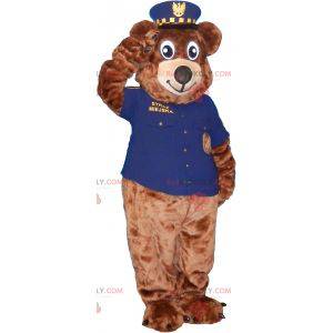 Mascotte de nounours marron en uniforme de policier -