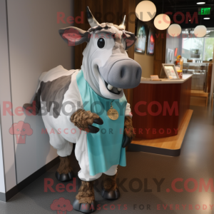 Silver Guernsey Cow mascot...