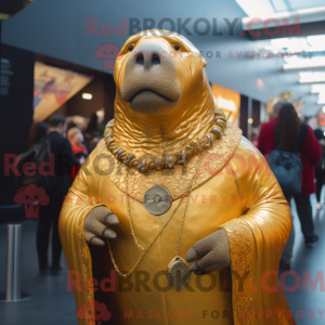 Gold Walrus mascot costume...