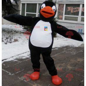 Pinguim mascote preto branco e laranja. Fantasia de pinguim -