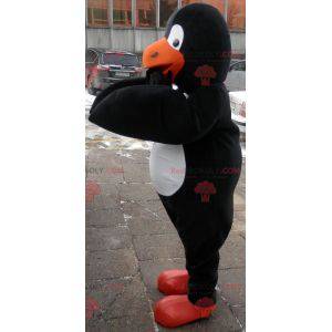 Mascotte de pingouin noir blanc et orange. Costume de pingouin