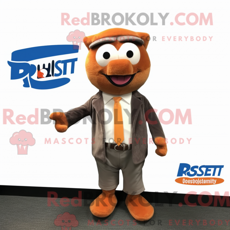 Rust Attorney Maskottchen Kostüm Figur bekleidet mit einer Strickjacke und Gürtel - Anwaltsmaskottchen - RedBrokoly.com