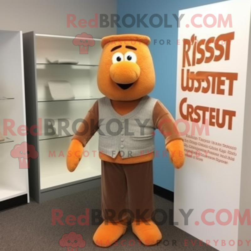 Rust Attorney Maskottchen Kostüm Figur bekleidet mit einer Strickjacke und Gürtel - Anwaltsmaskottchen - RedBrokoly.com
