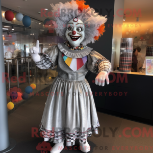 Sølv klovnemaskotdraktfigur...