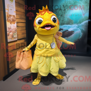 Gul Piranha maskot kostume...