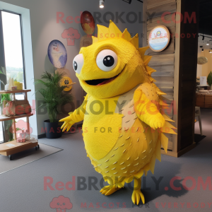 Gul Piranha maskot kostume...