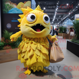 Gul Piranha maskot kostume...