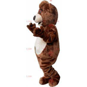 Brown and white teddy bear mascot with a crest - Redbrokoly.com