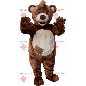 Brown and white teddy bear mascot with a crest - Redbrokoly.com