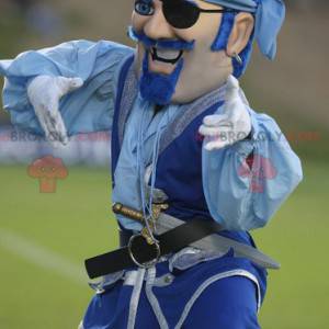 Mustached pirate mascot in blue outfit - Redbrokoly.com