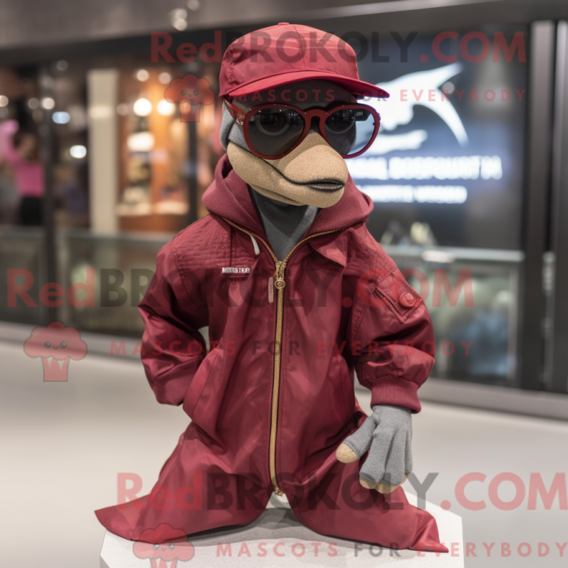 Fantasia de mascote de Dimorphodon marrom com parca e óculos de sol - Mascotes Dimorphodon - REBROKO_231412 - RedBrokoly.com