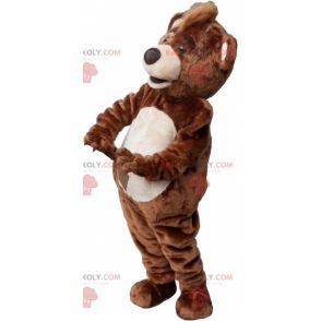 Brown and white teddy bear mascot with a crest - Redbrokoly.com