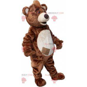Brown and white teddy bear mascot with a crest - Redbrokoly.com