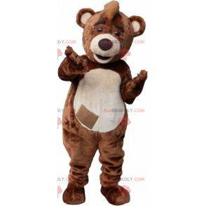 Brown and white teddy bear mascot with a crest - Redbrokoly.com