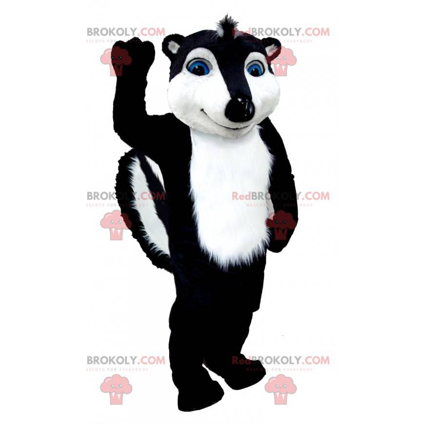 Mascote doninha preta e branca com olhos azuis - Redbrokoly.com