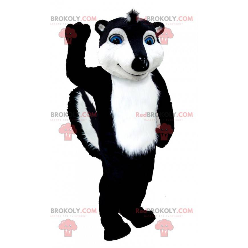 Mascotte de putois noir et blanc aux yeux bleus - Redbrokoly.com