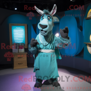 Teal Donkey mascot costume...